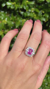 Art Deco Style Pink Sapphire & Diamond Platinum Engagement Ring
