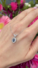 Blue Sapphire & Diamond 18ct White Gold Pendant Necklace