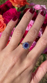 Vintage 1987 Sapphire & Diamond 18ct Gold Cluster Engagement Ring (1.38cts)