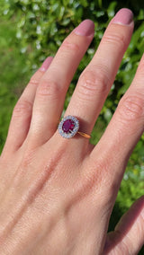 Vintage Ruby & Diamond 18ct Gold Oval Cluster Ring (1.10cts)
