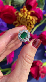 Vintage 1974 Emerald & Diamond 18ct Gold Cluster Ring By Cropp & Farr
