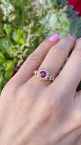 Antique Victorian Style Ruby & Diamond 18ct Gold Cluster Ring