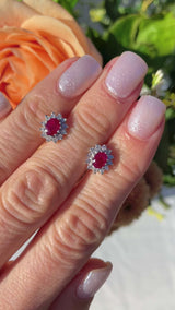 Vintage Ruby & Diamond 18ct Gold Cluster Stud Earrings