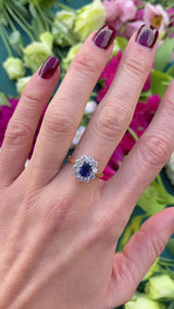 Vintage 1991 Sapphire & Diamond 18ct Gold Cluster Engagement Ring