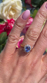 Vintage 1993 Ceylon Sapphire & Diamond 18ct Gold Cluster Ring