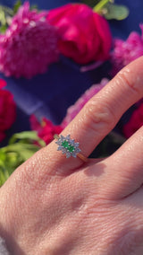 Vintage 1990 Two-Stone Emerald & Diamond 18ct Gold Cluster Ring