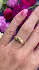 Edwardian 1905 Three-Stone Diamond 18ct Gold Starburst Gypsy Ring