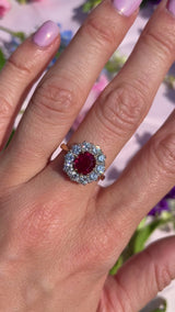 Vintage 1994 Ruby & Diamond 18ct Gold Cluster Engagement Ring (1.45cts)
