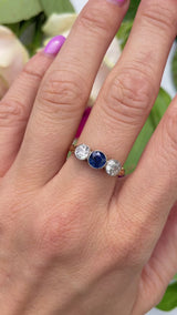 Edwardian Sapphire & Diamond 18ct Gold Three-Stone Engagement Ring