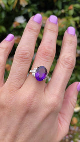 Art Deco Style Amethyst & Diamond 9ct Gold Dress Ring