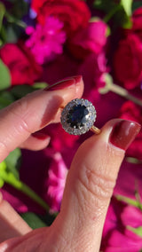 Vintage Mid-Century Sapphire & Diamond 18ct Gold Platinum Cluster Ring (1.80cts)