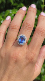 Vintage 1985 Ceylon Sapphire & Diamond 18ct Gold Cluster Engagement Ring (4.60ct)