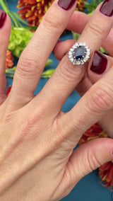 Vintage 1977 Sapphire & Vari-Cut Diamond 18ct White Gold Cluster Ring (1.53cts)