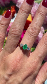 Vintage 1992 Emerald & Diamond 18ct Gold Three-Stone Engagement Ring (0.65cts)