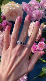 Antique Edwardian Ruby & Old-Cut Diamond 18ct Gold Triple Cluster Ring