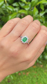 Vintage Emerald & Diamond 18ct White Gold Cluster Engagement Ring