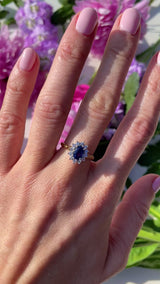 Vintage 1995 Sapphire & Diamond 18ct Gold Cluster Engagement Ring