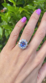 Vintage Ceylon Sapphire & Diamond 18ct Gold Cluster Engagement Ring (2.95cts)