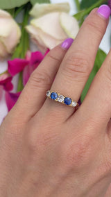 Edwardian Sapphire & Diamond 18ct Gold Carved Half Hoop Ring