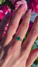 Vintage 1987 Emerald & Diamond 18ct Gold Three-Stone Engagement Ring (0.85cts)