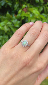 Art Deco Opal & Diamond 18ct Gold Platinum Cluster Ring