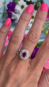 Ruby & Diamond 18ct White Gold Double Cluster Ring