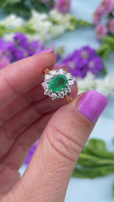 Vintage Natural Emerald & Diamond 18ct Gold Cluster Engagement Ring (1.10cts)