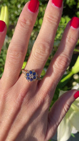 Antique Edwardian Sapphire & Diamond 18ct Gold Cluster Ring