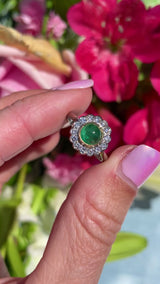 Vintage Cabochon Emerald & Diamond Platinum Cluster Ring