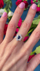 Edwardian Sapphire & Old-Cut Diamond 18ct Gold Platinum Cluster Ring