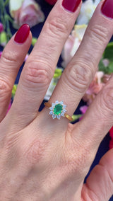Vintage 1997 Emerald & Diamond 18ct Gold Cluster Engagement Ring