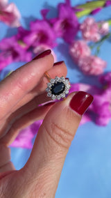 Vintage 1988 Sapphire & Diamond 18ct Gold Cluster Ring
