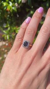 Vintage 1963 Emerald-Cut Sapphire & Diamond 18ct Gold Cluster Ring