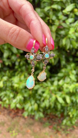Antique Victorian Australian Opal & Rose-Cut Diamond Gold Drop Earrings
