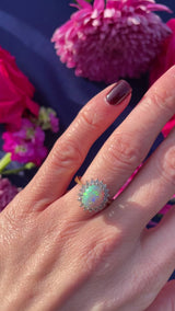 Vintage 1985 Opal & Diamond 18ct Gold Cluster Ring