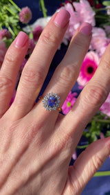 Vintage 1990 Tanzanite & Diamond 18ct Gold Cluster Ring