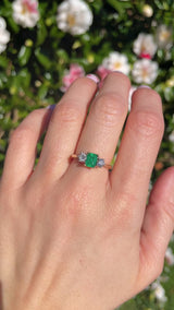Vintage 1997 Natural Emerald & Diamond Gold Three-Stone Ring