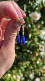 Art Deco Style Lapis Lazuli & Diamond Teardrop Earrings