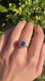 Vintage Sapphire & Diamond 18ct Gold Oval Cluster Ring
