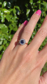 Vintage Sapphire & Diamond 18ct Gold Halo Cluster Ring (1.10cts)