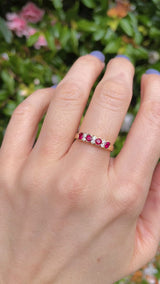 Art Deco Style Ruby & Diamond 18ct Gold Half-Eternity Bezel Ring