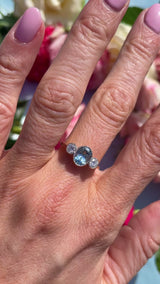 Aquamarine & Diamond 18ct Gold Bezel-Set Three-Stone Ring