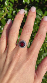 Vintage Garnet & Diamond 18ct Gold Cluster Dress Ring