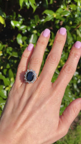 Vintage 1998 Dark Sapphire & Diamond 18ct Gold Cluster Ring (5.63ct)