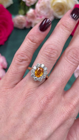 Vintage Yellow Sapphire & Diamond 18ct Gold Cluster Engagement Ring (1.43cts)