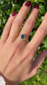 Vintage 1994 Sapphire & Diamond 18ct Gold Cluster Ring