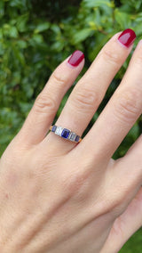 Vintage 1997 Emerald-Cut Sapphire & Diamond 18ct Gold Five-Stone Ring