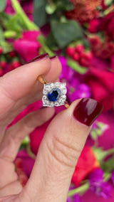 Vintage 1996 Sapphire & Diamond 18ct Gold Petal-Shaped Cluster Ring