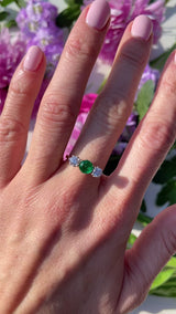 Vintage 1985 Emerald & Diamond 18ct Gold Three-Stone Trilogy Engagement Ring (0.53cts)