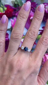 Art Deco Sapphire & Diamond 18ct Gold Platinum Three-Stone Trilogy Ring